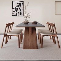 Ensemble table et chaises de salle à manger rectangulaire moderne, pieds en bois massif, plateau en dalle de roche, couleur personnalisée, mobilier de salle à manger pour usage hôtelier