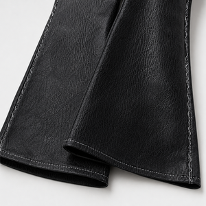 <span class=keywords><strong>Pantaloni</strong></span> in Pelle Sintetica Nera Effetto Screpolato a Vita Alta, Larghi e Oversize, Stile Streetwear, Modello Svasato da Motociclista per <span class=keywords><strong>Uomo</strong></span> - Product Image 4