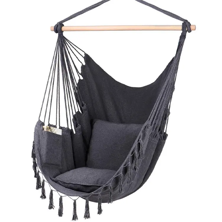Contemporary Patio Steel Cotton Rope Garden Outdoor Swing Chair Hanging