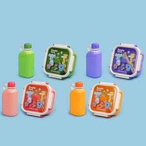 Boîte <span class=keywords><strong>à</strong></span> lunch en plastique scellée, mignonne, rectangulaire, sans BPA, avec 2 compartiments, hermétique, grande capacité, <span class=keywords><strong>gourde</strong></span> et cuillère-fourchette - Product Image 6