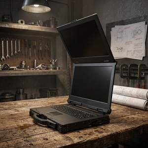Ordinateur portable industriel robuste I9 étanche IP65 avec deux écrans de 15,6 pouces, lecteur optique sans fil pour le travail sur le terrain en extérieur D156-n02 (cpu: - Product Image 1