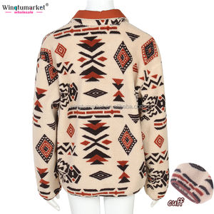 بلوزات نسائية من الفرو الصناعي الغربي لينة الشتاء Aztec Sherpa مخصص خمر البلوز النساء - Product Image 4