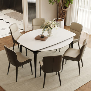 Dareko Luxury Italian Minimalist Sintered Stone <b>Dining</b> <b>Table</b>, Smart <b>Extendable</b> <b>Round</b> to Square <b>Table</b> for <b>Small</b> Apartments SD1 Lu - Product Image 1