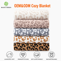 Magic Green Modern Soft 100% Polyester Tricoté Jeter Couverture Léopard Couverture Confortable Personnalisé En Gros