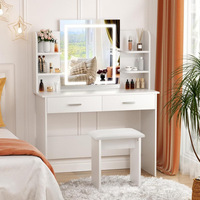 Table de toilette moderne en MDF au design simple avec miroir, tiroirs et tabouret de maquillage pour usage domestique