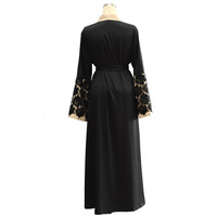 Yibaoli fabricant bien fait coupe ample dentelle décoration avec ceinture longue Kimono noir Abaya Robe Kimono