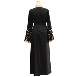 Yibaoli Manufacturer Well Made Loose Fit Lace Decoration With Belt <strong>Long</strong> <strong>Black</strong> <strong>Kimono</strong> Abaya Robe <strong>Kimono</strong> - Product Image 5