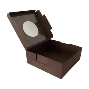 صندوق كعك من الورق المقوى محمول قابل للطي مخصص مع نافذة مستديرة شفافة صناديق للمخابز للكعك والفطائر والدونات والحلوى حفلة عيد ميلاد