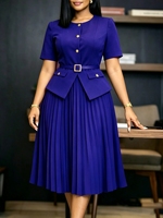 Robe d'été africaine pour femmes, nouvelle collection, col rond, couleur unie, grande taille, robe tendance pour femme de bureau