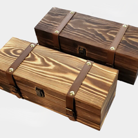 Loquet de verrouillage en similicuir vintage brun en bois carbonisé porte-bouteille de vin boîte-cadeau vente en gros