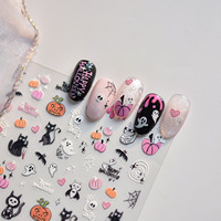 5D Halloween fleur ongle autocollant 6*8cm tête de citrouille en relief ongle autocollant gothique fantôme crâne araignée décalcomanies tatouage décorations