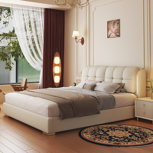Lit rembourré moderne de luxe de taille <span class=keywords><strong>King</strong></span> & Queen avec de solides tiroirs de rangement dissimulés Cadre en bois et éclairage Tête de lit souple - Product Image 1