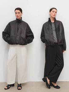 Veste en cuir véritable 2025 pour <span class=keywords><strong>femme</strong></span>, col à revers, vintage, en cuir de mouton ciré - Product Image 4