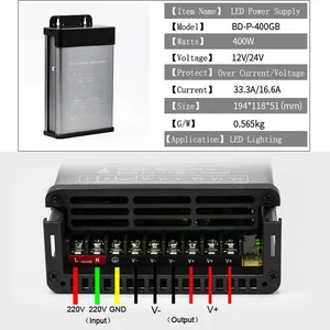 Catu Daya Led 12 Volt AC DC Sakelar Adaptor 200W-1000W Tahan Hujan