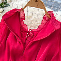 Robe longue élégante à col montant volanté, manches lanternes et fronces étagées pour femme – Tenue décontractée ou de soirée