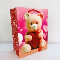 Schattige 3D glitter teddybeer hartvormige dikke kraft papieren cadeauzakjes met handvatten, diverse designs voor Valentijnsdag verpakkingen