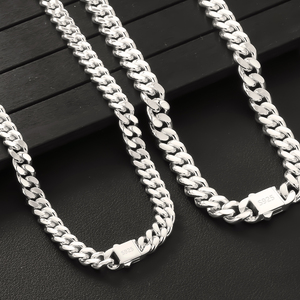 Collar Estilo Hip Hop de Cadena Cubana de Miami de 8/10 mm, Regalos de Joyería para Hombre y Mujer, Acero Inoxidable 316L y Plata de Ley 925 Rellena - Product Image 1