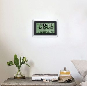 นาฬิกาดิจิตอลอิเล็กทรอนิกส์ LCD แบบติดผนังและตั้งโต๊ะ หน้าจอแสดงผลขนาดใหญ่ พร้อมแสดงอุณหภูมิภายในอาคาร วันที่ และปฏิทิน รุ่น 2138 - Product Image 2