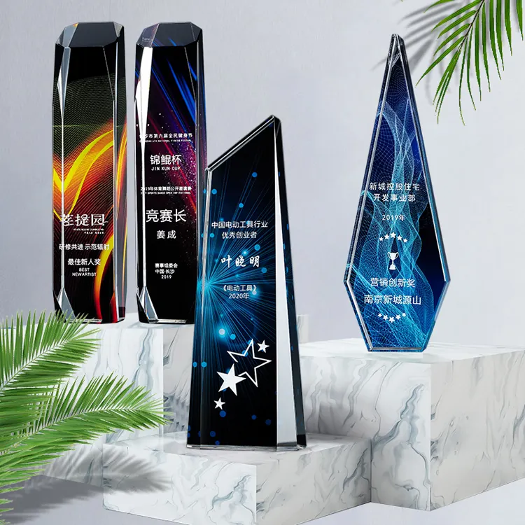 Wholesale Ceremony Souvenir Gifts Color Printing Customized K9 Crystal Trophy Award