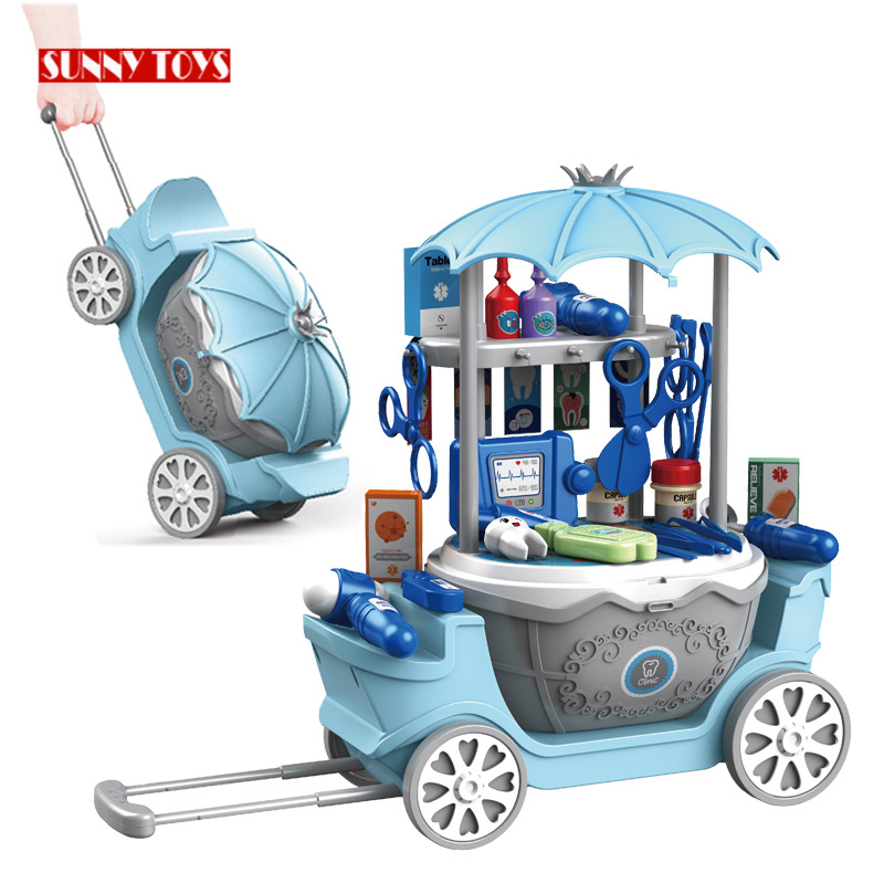 Стоматологическая клиника 4 в 1, детский врачебный игровой набор, дорожная серия для хранения, корзина, дизайнерская тележка, докторская игрушка