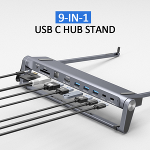 Chất lượng cao 9 trong 1 Multiport xách tay có thể gập lại <span class=keywords><strong>Tablet</strong></span> chủ nhôm có thể điều chỉnh máy tính xách tay đứng với USB Hub - Product Image 3