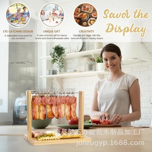 Bacon Clothesline Serving <b>Tray</b> Bamboo <b>Large</b> Drip Catcher Party Cheese Display Rack - Product Image 3