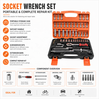 Jeu de clés à cliquet métriques 1/4 pouce 46/53 pièces avec rallonge, outils manuels en acier au carbone OEM, coffret rigide