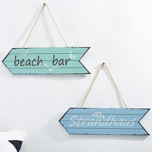 Panneau mural en bois de style méditerranéen avec flèche bleue, décoration intérieure, panneau directionnel, thème plage et bar, en MDF - Product Image 3