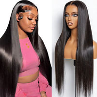 Perruque droite sans colle 100 % cheveux humains Remy, densité 200 %, longue, avec dentelle frontale transparente pour femmes