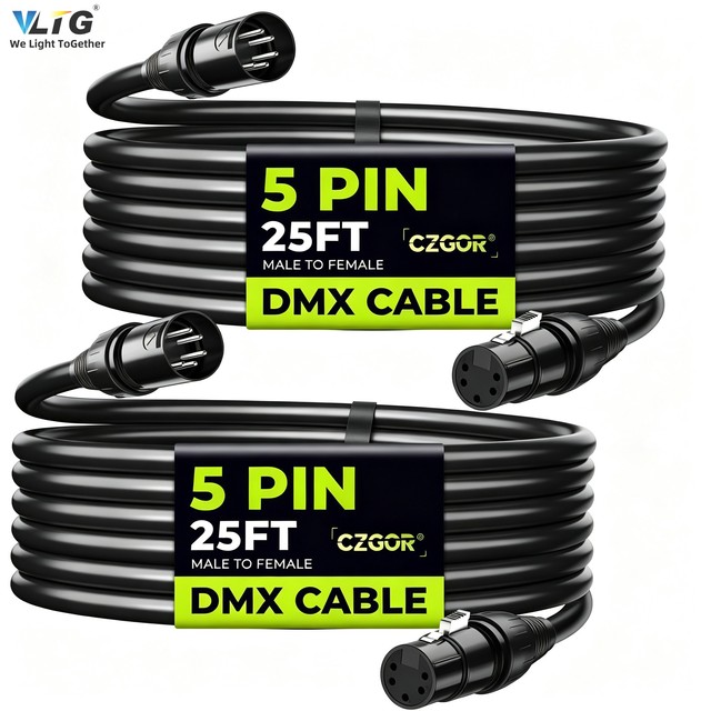 2 Pack 50FT 5 Pin DMX512 Cable 3 Conductor XLR Male to Female Signal Wire for Stage Light Controller