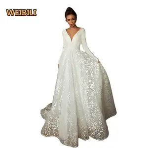 Hot Sale Luxury Wedding Dresses Sexy V-neck Bridal Gowns Vestido De Noiva Pequeno Cauda Para As Mulheres