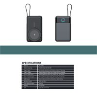 Batterie externe 10000mAh avec cordon, écran numérique, charge rapide magnétique sans fil 25W PD35W Max pour téléphone portable