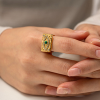 Pierre naturelle plaquée or 18K Lapis Zircon perle incrustée bagues bijoux mode Style rétro paire bague géométrique