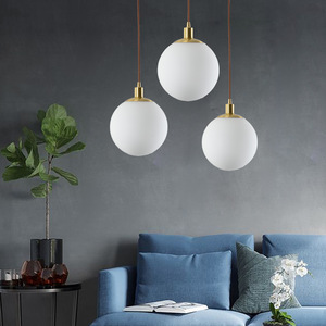 Lámpara de Techo Moderna de Estilo Nórdico con Colgante de Latón, Pantalla de Cristal Blanco Leche, Forma de Bola Redonda, para Decoración - Product Image 5