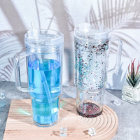 BSBH Gobelet en plastique acrylique 40oz sans BPA, à double paroi, avec poignée, style globe à neige, personnalisable, avec couvercle pour paille, pour boissons