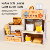 Ensemble de jeu de café en bois pour enfants avec caisse enregistreuse et accessoires alimentaires, jouet de jeu de rôle pour la maison, la maternelle et la salle de classe