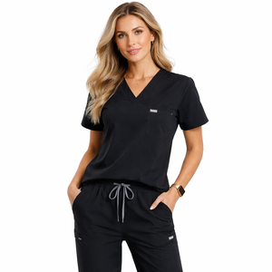 Tenues de travail de qualité supérieure, ensembles de pantalons droits, ensembles de blouses d'infirmière extensibles, hauts à col en V, 3 poches, uniformes médicaux d'hôpital - Product Image 1