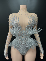 Novance Y5965-B Nouveaux Produits 2026 Combinaison Femme en Maille avec Appliques 3D Strass Manches Longues Costumes de Danse Performance Événements Club
