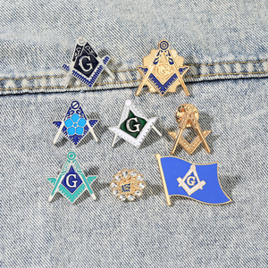 Juego de pines de solapa masónicos personalizados OEM al por mayor, broches de esmalte de brújula y compás de la Francmasonería, insignias masónicas personalizables - Product Image 2