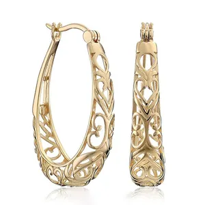 Lokaoshi-boucles d'oreilles rétro fines ajourées, grandes boucles d'oreilles Vintage sculptées, Noble, pour filles, anneau en or, nouvelle collection 2021