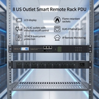 Multiprise intelligente 1U pour rack avec 8 ports US, contrôle à distance IP, contrôle individuel et disjoncteur (MCB) pour armoire informatique