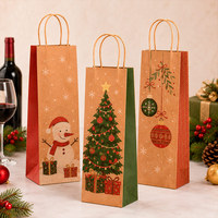 Sac cadeau de Noël personnalisé pour vin, sac en papier pour bouteille unique de champagne avec poignée, en kraft brun, capacité supérieure pour les fêtes