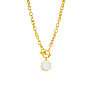 European American Fashion Minimalist Round Plaque OT Buckle Titanium Steel Chain Necklace Gold Everyday Wear - Product Image 5
