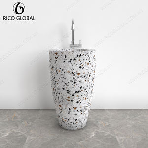 Lavabo de Pedestal de Terrazo Minimalista Moderno, Formas y Colores Personalizados, Lavabo de Baño con Acabado Mate, Hecho de Piedra Natural para Hoteles - Product Image 1
