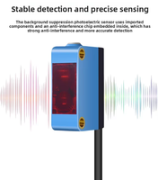 Sensor Fotoeléctrico Láser Cuadrado GXQD-BG442NS NPN con Respuesta de 5ms, 4 Hilos, CC 10-30V, Normalmente Cerrado y Antiinterferencias para Tiras de Luz