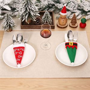 QY Fournitures de décoration de Noël pour la maison et les fêtes, ensemble d'accessoires de table, mini-casquette de Père Noël en tissu non tissé, housses de couteau et fourchette de Noël - Product Image 2