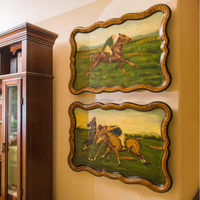 Tableau mural en bois peint à la main, motif animal guépard, cadre en cuivre, finition craquelée vintage, pour salon et hôtel, ensemble de décoration murale