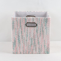Cube de rangement pliable de luxe en tissu écologique pastel 30x30x30cm, organisateur en polyester bouclé avec poignées métalliques pour vêtements et placard