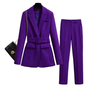 <span class=keywords><strong>Violet</strong></span> longues femmes Blazer et <span class=keywords><strong>pantalon</strong></span> 2 pièces ensemble deux pièces costume avec ceinture automne 2023 bureau noir manteau ceintures affaires S-4XL - Product Image 3