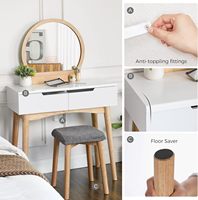 Ensemble de table de courtoisie en bois blanc avec 2 tiroirs tabouret rembourré miroir pour chambre de filles dressing meubles style MDF